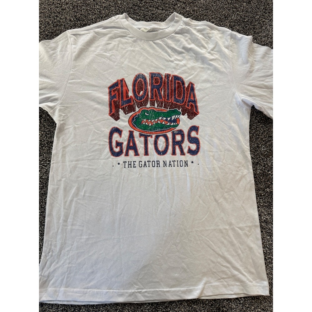 Florida Gators The Gator Nation T-Shirt White Mens Large Distressed Graphic Tee